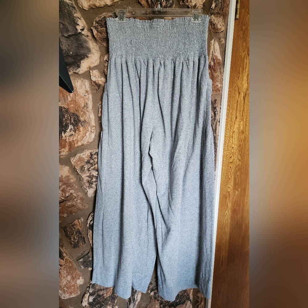 GENEROUS large.  Wide Leg Smocked Waist Pants - Gray - Picture 2 of 3